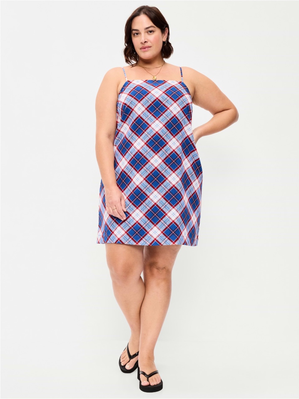 Old Navy Blue Plaid Strappy Mini Shift Dress